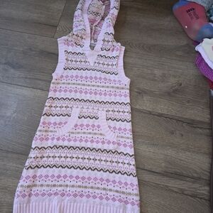 Charming Pink Patterned Kids Dress with Hood